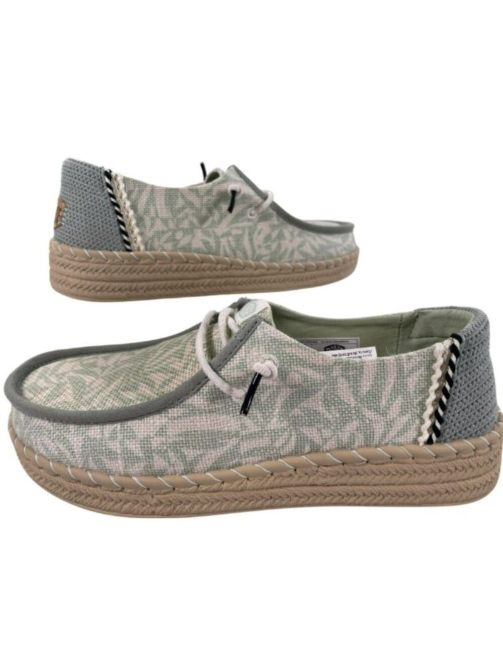 Hey Dude Wendy Espadrille Retro Palm Shoes Celadon Green/White Women’s Sz 8 NEW